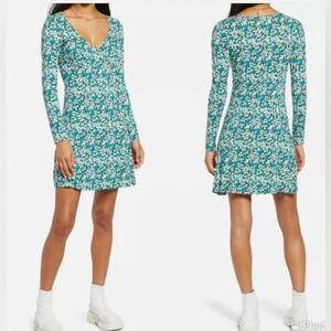 BP Womens Green Moss Hannah Kate Dress Size Small Floral Print Long Sleeve